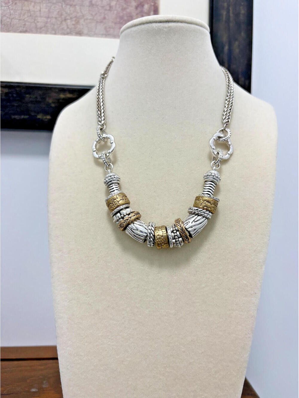 Premier Designs Park Ave Silver Gold Mixed Metal Necklace & Bracelet Set Crown